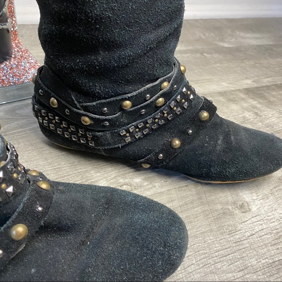 Bakers black tall suede riding boots studded ankle - Picture 4 of 8